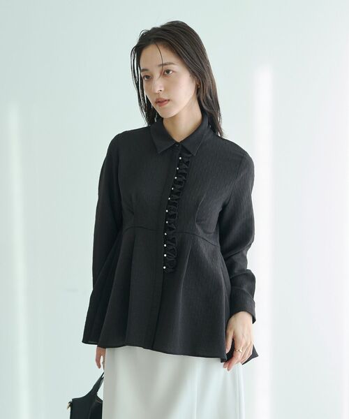 YECCA VECCA（イェッカヴェッカ）の「パールジャガードペプラムブラウス（シャツ/ブラウス・レディース・ブラック/オフホワイト・FREE）」の10枚目の写真