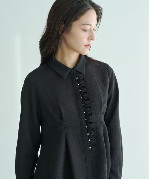 YECCA VECCA（イェッカヴェッカ）の「パールジャガードペプラムブラウス（シャツ/ブラウス・レディース・ブラック/オフホワイト・FREE）」の12枚目の写真