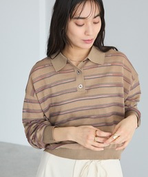 シアーボーダーポロ衿ニットプルオーバー ◆