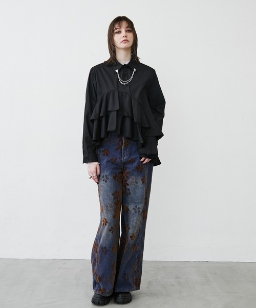 MONOe(モノエ)の「【主役級フリル】ダブルフリルアシンメトリーシャツブラウス(シャツ/ブラウス・レディース・ブラック/ホワイト・FREE)」の14枚目の写真