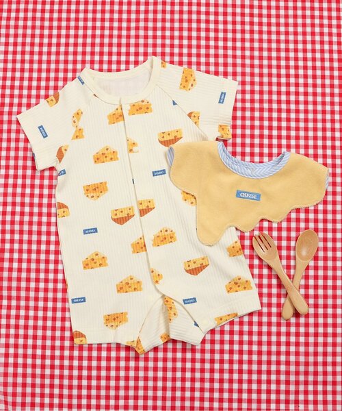 apres les cours（アプレレクール）の「【リンク】3時のおやつ柄スタイ&ロンパス セット（ロンパース・キッズ・ピンク/イエロー・80/70）」の2枚目の写真