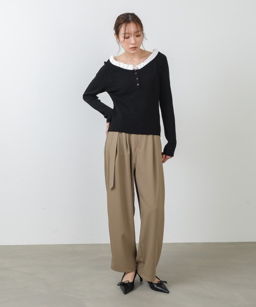 Bab(バブ)の「【選べるサイズ展開】ツータックルーズベルト付スラックスパンツ(スラックス・レディース・ブラック/モカ/チャコールグレー・S/M)」の12枚目の写真