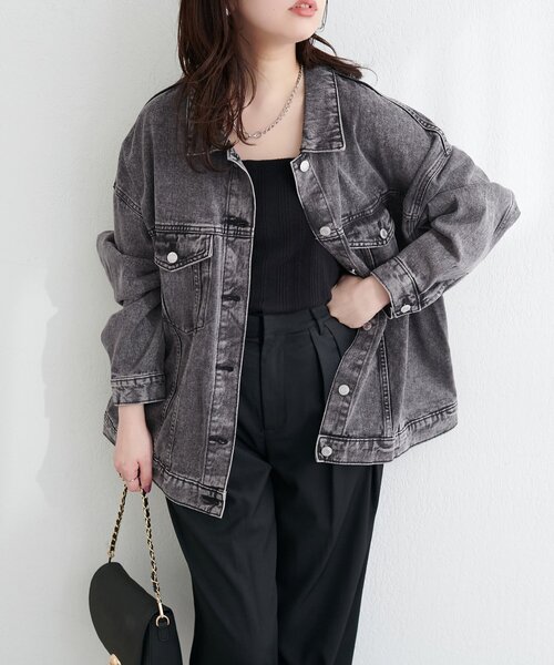 natural couture(ナチュラルクチュール)の「ビッグシルエットデニムジャケット(デニムジャケット・レディース・ブラック/インディゴブルー/ブルー・FREE)」の8枚目の写真