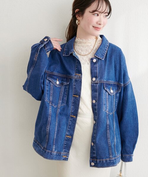 natural couture(ナチュラルクチュール)の「ビッグシルエットデニムジャケット(デニムジャケット・レディース・ブラック/インディゴブルー/ブルー・FREE)」の11枚目の写真