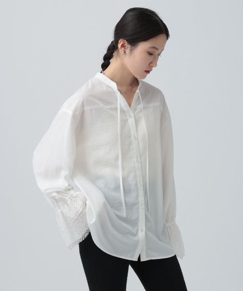 LEPSIM（レプシィム）の「レースカフススキッパーブラウス　634640（シャツ/ブラウス・レディース・ブラック/オフホワイト・FREE）」の4枚目の写真