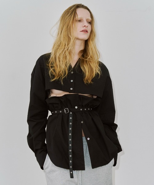 JOSE MOON（ジョゼムーン）の「DEFORMATION COVER SHIRT/デフォメーションカバーシャツ（シャツ/ブラウス・レディース・ブラック/ホワイト・FREE）」の3枚目の写真