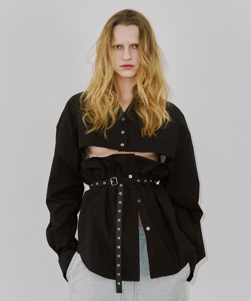 JOSE MOON（ジョゼムーン）の「DEFORMATION COVER SHIRT/デフォメーションカバーシャツ（シャツ/ブラウス・レディース・ブラック/ホワイト・FREE）」の4枚目の写真