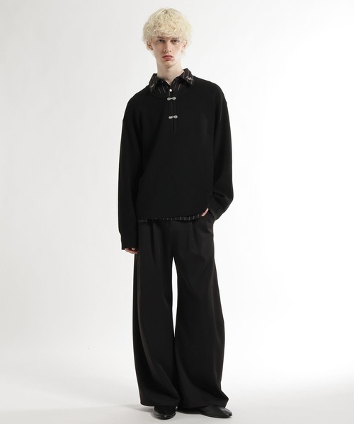 HARE（ハレ）の「メタルボタンヘンリーネックプルオーバー(HARE)（ニット/セーター・メンズ・グレー/ブラック・FREE）」の3枚目の写真