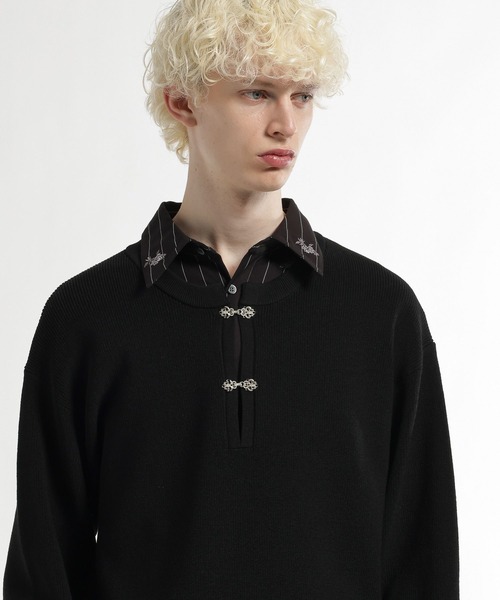 HARE（ハレ）の「メタルボタンヘンリーネックプルオーバー(HARE)（ニット/セーター・メンズ・グレー/ブラック・FREE）」の11枚目の写真