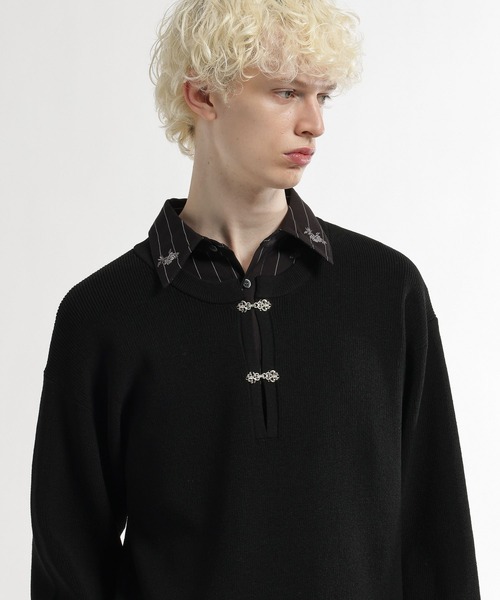 HARE（ハレ）の「メタルボタンヘンリーネックプルオーバー(HARE)（ニット/セーター・メンズ・グレー/ブラック・FREE）」の12枚目の写真