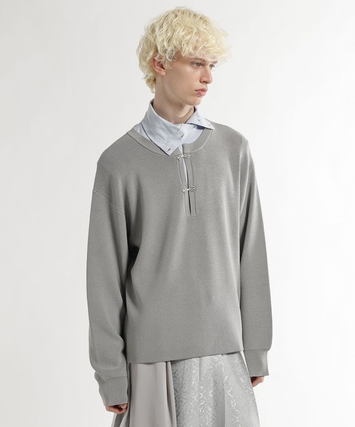 HARE（ハレ）の「メタルボタンヘンリーネックプルオーバー(HARE)（ニット/セーター・メンズ・グレー/ブラック・FREE）」の13枚目の写真