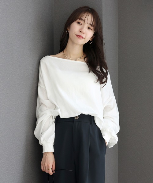 Aletta vita(アレッタビータ)の「シアー裏毛ボートネックプルオーバー(Tシャツ/カットソー・レディース・ブラック/オフホワイト・FREE)」の6枚目の写真