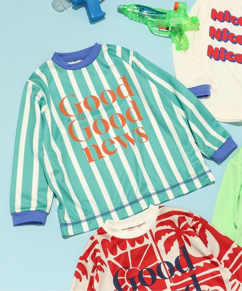 BREEZE(ブリーズ)の「【UVカット】わくわく長袖ラッシュガード(ラッシュガード・キッズ・グリーン/レッド/エメラルド/アイボリー・80/90/100/110/120/130/140/150)」の1枚目の写真