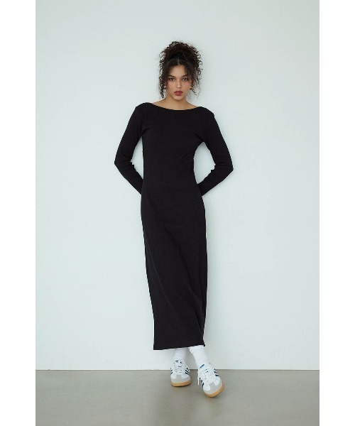 ALEXIA STAM（アリシアスタン）の「Back Adjuster Long Sleeve Rib Dress /パッドinバックアジャスターワンピ（ワンピース・レディース・ブラック/グレー・L/M/S）」の5枚目の写真
