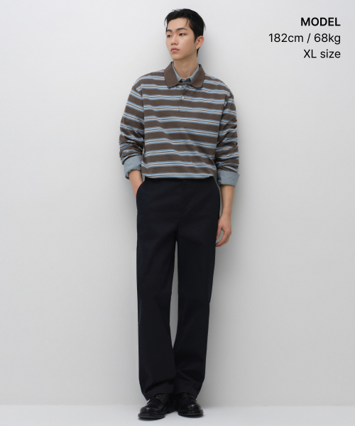 MUSINSA STANDARD（ムシンサスタンダード）の「マルチストライプ長袖ポロシャツ[ブラウン]（Tシャツ/カットソー・メンズ・その他・SMALL/MEDIUM/LARGE/X-LARGE/2XL/3XL）」の2枚目の写真