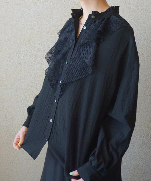 JOURNAL STANDARD LUXE（ジャーナルスタンダード　ラックス）の「ラッフルフリルレースブラウス（シャツ/ブラウス・レディース・ホワイト/ブラック・FREE）」の8枚目の写真
