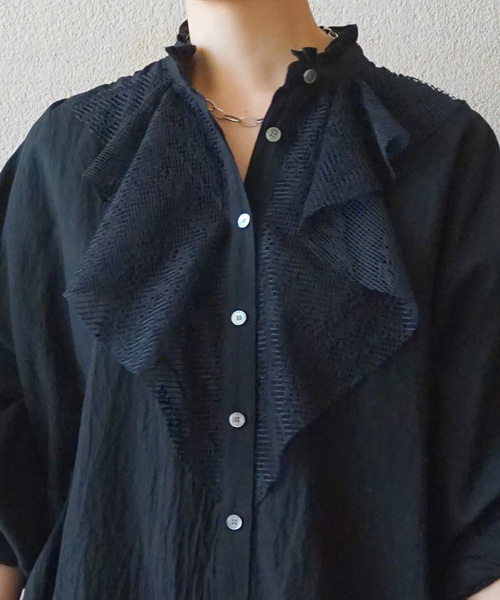 JOURNAL STANDARD LUXE（ジャーナルスタンダード　ラックス）の「ラッフルフリルレースブラウス（シャツ/ブラウス・レディース・ホワイト/ブラック・FREE）」の7枚目の写真