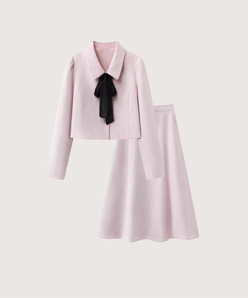 LA POMME petit(ラポミ・プチ)の「Elegant Ribbon Sequin Jacket Set Up(セットアップ・レディース・ピンク/アイボリー・LARGE/MEDIUM/SMALL)」の2枚目の写真