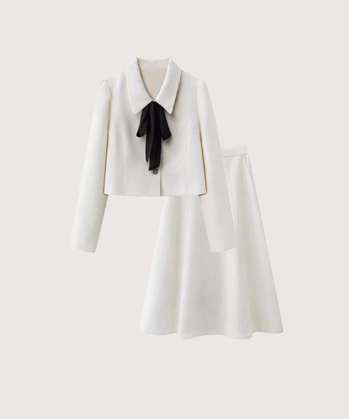 LA POMME petit(ラポミ・プチ)の「Elegant Ribbon Sequin Jacket Set Up(セットアップ・レディース・ピンク/アイボリー・LARGE/MEDIUM/SMALL)」の1枚目の写真
