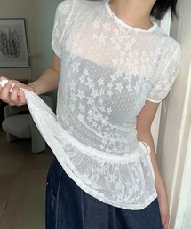 HALEY PESCA/スター柄シアーフリルTシャツ