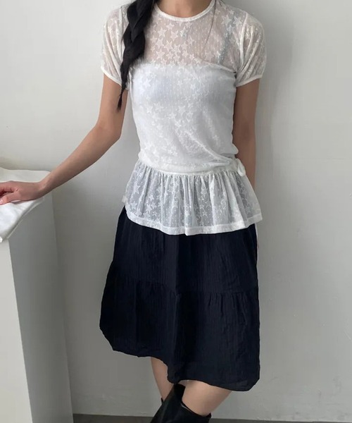 HALEY PESCA(ヘーリーペスカ)の「HALEY PESCA/スター柄シアーフリルTシャツ(Tシャツ/カットソー・レディース・ホワイト/ブラック・FREE)」の8枚目の写真