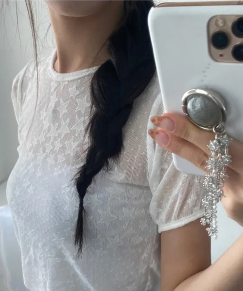HALEY PESCA(ヘーリーペスカ)の「HALEY PESCA/スター柄シアーフリルTシャツ(Tシャツ/カットソー・レディース・ホワイト/ブラック・FREE)」の13枚目の写真