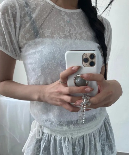 HALEY PESCA(ヘーリーペスカ)の「HALEY PESCA/スター柄シアーフリルTシャツ(Tシャツ/カットソー・レディース・ホワイト/ブラック・FREE)」の14枚目の写真