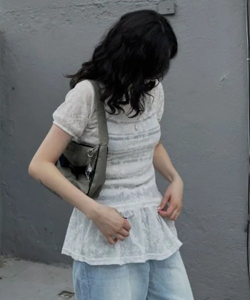 HALEY PESCA(ヘーリーペスカ)の「HALEY PESCA/スター柄シアーフリルTシャツ(Tシャツ/カットソー・レディース・ホワイト/ブラック・FREE)」の19枚目の写真