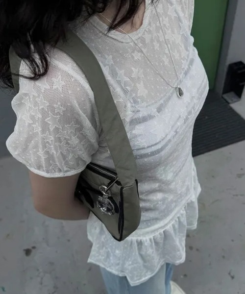 HALEY PESCA(ヘーリーペスカ)の「HALEY PESCA/スター柄シアーフリルTシャツ(Tシャツ/カットソー・レディース・ホワイト/ブラック・FREE)」の20枚目の写真