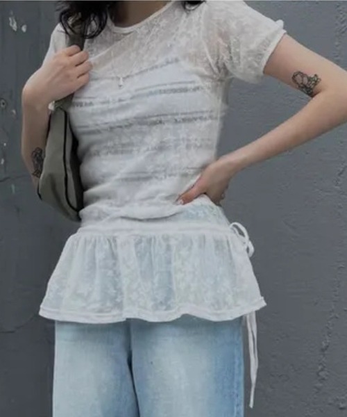 HALEY PESCA(ヘーリーペスカ)の「HALEY PESCA/スター柄シアーフリルTシャツ(Tシャツ/カットソー・レディース・ホワイト/ブラック・FREE)」の22枚目の写真