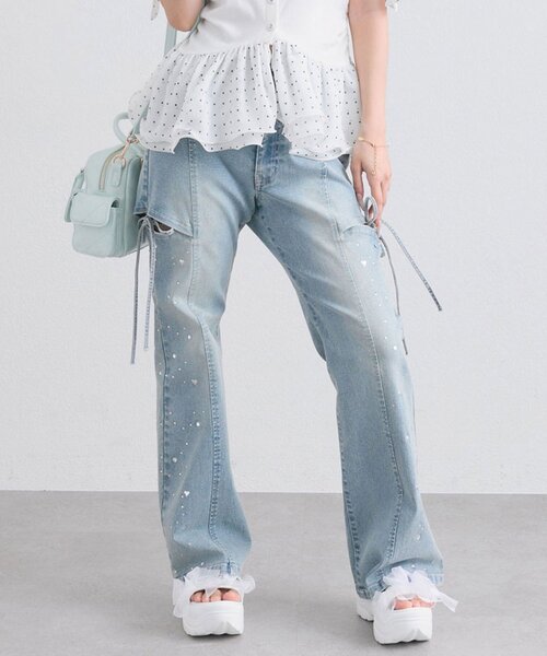 OLIVE des OLIVE(オリーブデオリーブ)の「キラキラサイドスリットストレッチフレアデニムパンツ(デニムパンツ・レディース・ブルー/サックスブルー・SMALL/MEDIUM)」の10枚目の写真