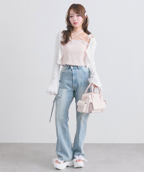 OLIVE des OLIVE(オリーブデオリーブ)の「キラキラサイドスリットストレッチフレアデニムパンツ(デニムパンツ・レディース・ブルー/サックスブルー・SMALL/MEDIUM)」の13枚目の写真