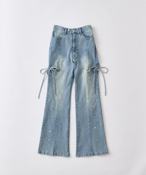 OLIVE des OLIVE（オリーブデオリーブ）の「キラキラサイドスリットストレッチフレアデニムパンツ（デニムパンツ・レディース・ブルー/サックスブルー・SMALL/MEDIUM）」の2枚目の写真
