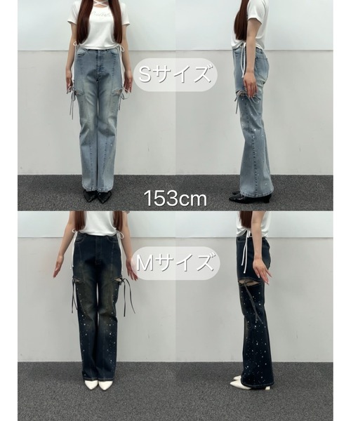 OLIVE des OLIVE(オリーブデオリーブ)の「キラキラサイドスリットストレッチフレアデニムパンツ(デニムパンツ・レディース・ブルー/サックスブルー・SMALL/MEDIUM)」の3枚目の写真