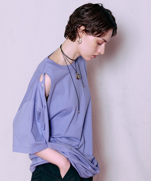 MAISON SPECIAL(メゾンスペシャル)の「Asymmetrical Drape T-Shirt/アシンメトリードレープTEE(Tシャツ/カットソー・レディース・ホワイト/イエロー/パープル/ブラック・FREE)」の7枚目の写真