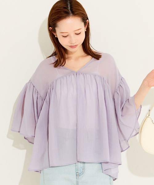 coca(coca)(コカ)の「シアー袖フレアブラウス(シャツ/ブラウス・レディース・ブラック/ホワイト/ラベンダー・L/M/S)」の3枚目の写真