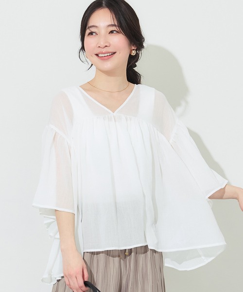 coca(coca)(コカ)の「シアー袖フレアブラウス(シャツ/ブラウス・レディース・ブラック/ホワイト/ラベンダー・L/M/S)」の2枚目の写真