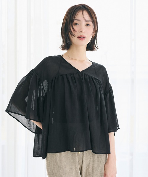 coca(coca)(コカ)の「シアー袖フレアブラウス(シャツ/ブラウス・レディース・ブラック/ホワイト/ラベンダー・L/M/S)」の4枚目の写真