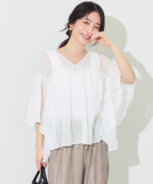 coca(coca)(コカ)の「シアー袖フレアブラウス(シャツ/ブラウス・レディース・ブラック/ホワイト/ラベンダー・L/M/S)」の12枚目の写真