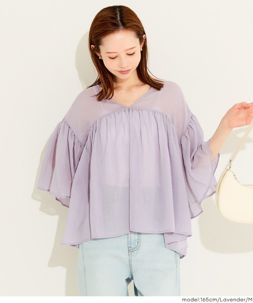coca(coca)(コカ)の「シアー袖フレアブラウス(シャツ/ブラウス・レディース・ブラック/ホワイト/ラベンダー・L/M/S)」の18枚目の写真