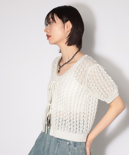PAGEBOY(ページボーイ)の「スカシアミリボンカーディガン(カーディガン/ボレロ・レディース・プラム/オフホワイト/ブラック・FREE)」の14枚目の写真