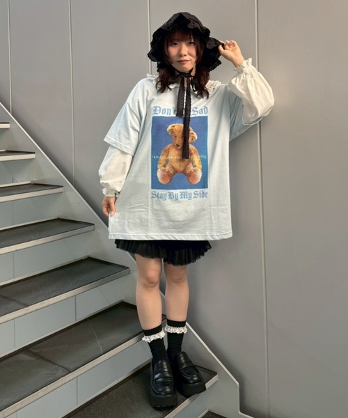 Candy Stripper（キャンディストリッパー）の「STAY BY MY SIDE BIG Tシャツ（Tシャツ/カットソー・レディース・ライトブルー/ブラック/オフホワイト/ピンク・FREE）」の14枚目の写真