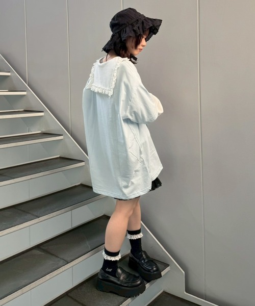 Candy Stripper（キャンディストリッパー）の「STAY BY MY SIDE BIG Tシャツ（Tシャツ/カットソー・レディース・ライトブルー/ブラック/オフホワイト/ピンク・FREE）」の17枚目の写真