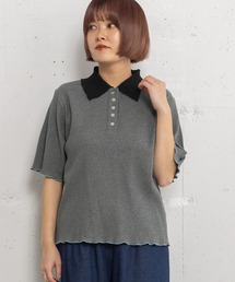POU DOU DOU | 並びボタン配色衿半袖トップス(Tシャツ/カットソー)