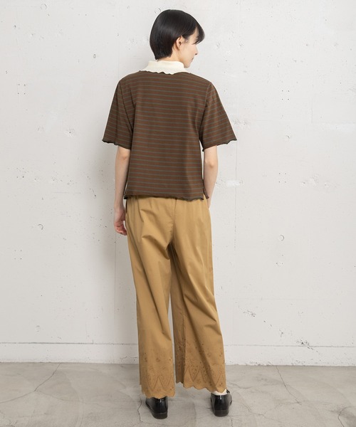 POU DOU DOU（プードゥドゥ）の「並びボタン配色衿半袖トップス（Tシャツ/カットソー・レディース・ブラウン/ダークグレー/アイボリー・3）」の6枚目の写真