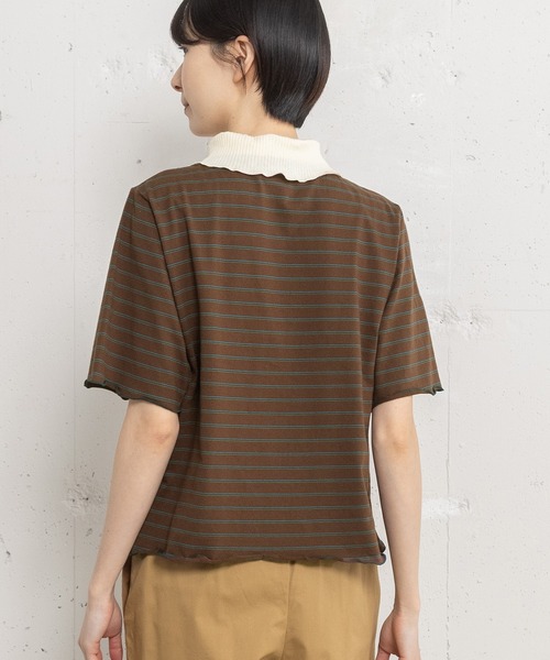 POU DOU DOU（プードゥドゥ）の「並びボタン配色衿半袖トップス（Tシャツ/カットソー・レディース・ブラウン/ダークグレー/アイボリー・3）」の10枚目の写真