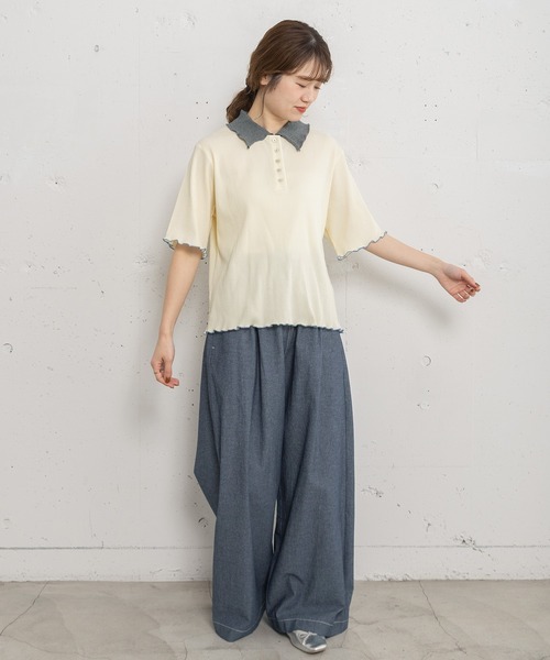POU DOU DOU（プードゥドゥ）の「並びボタン配色衿半袖トップス（Tシャツ/カットソー・レディース・ブラウン/ダークグレー/アイボリー・3）」の18枚目の写真