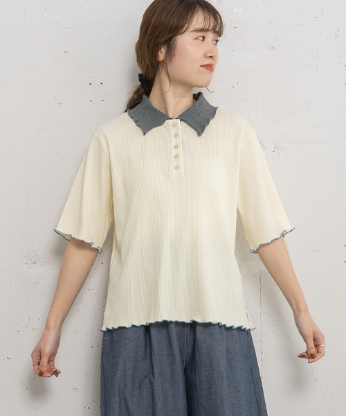 POU DOU DOU（プードゥドゥ）の「並びボタン配色衿半袖トップス（Tシャツ/カットソー・レディース・ブラウン/ダークグレー/アイボリー・3）」の21枚目の写真