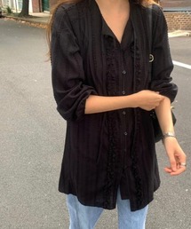フリルリボンロングシャツ