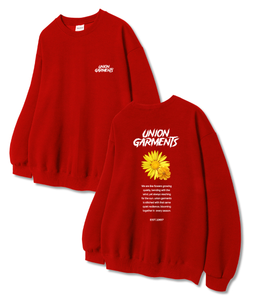 Union Garments(ユニオンガーメンツ)の「ツーフラワー 裏毛 スウェットTシャツ レッド(スウェット・レディース・その他・L/XL/XXL)」の1枚目の写真